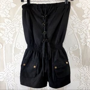 FCNY |  Black Strapless Lace Up Stretch Romper